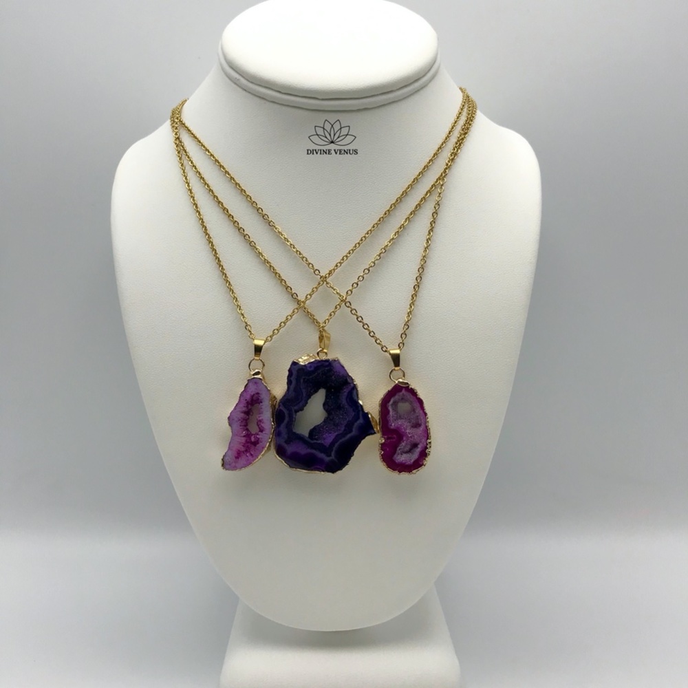 Druzy Agate Necklace | Stainless Steel Chain - Picture 9 of 10